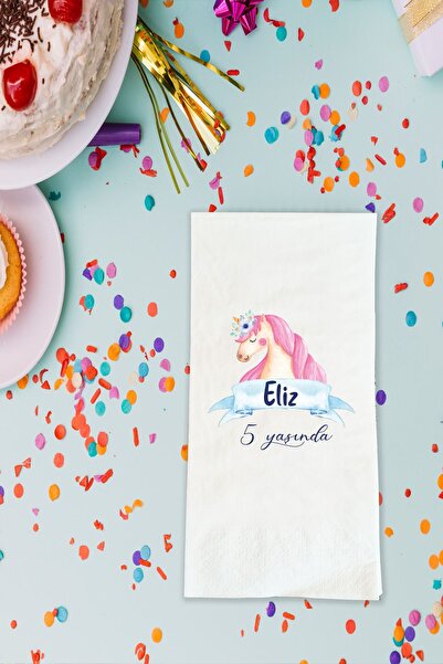 Atölye Mi Unicorn Temalı Baskılı Peçete İsimli Doğum Günü Peçetesi 20 Adet