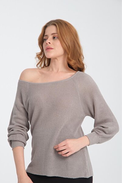 Su Moda Pulover de tricotaj pentru femei cu croială relaxată - Tricoturi tricotate mercerizate cu umăr căzut