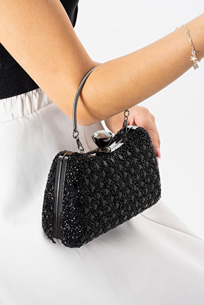 efnanstore Geantă neagră pentru rochie de seară cu două fețe, cu detaliu în p...