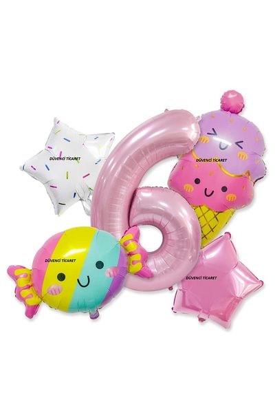 DÜVENCİ TİCARET Sugar Candy Ice Cream Foil Age Balloon Set