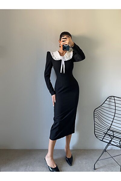 ALBATROS BUTİK فستان نسائي متوسط الطول بفتحة رقبة على شكل قلم