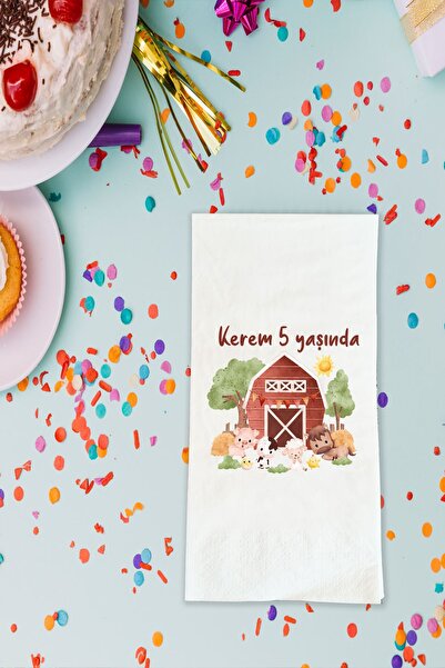 Atölye Mi Çiftlik Hayvanları Temalı Baskılı Peçete İsimli Doğum Günü Peçetesi...