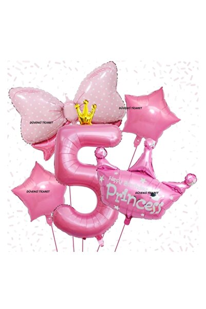 DÜVENCİ TİCARET PRENSES TAÇ FİYONK FOLYOLU YAŞ SET BALON 5 Lİ SET