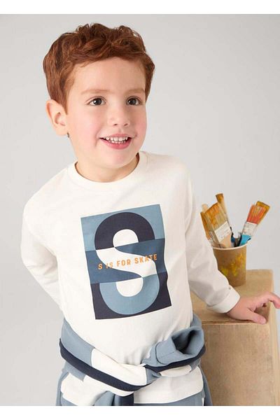 MAYORAL 04-09 Years Boy Ecru Color Long Sleeve T-Shirt