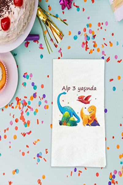 Atölye Mi Dinazor Temalı Baskılı Peçete İsimli Doğum Günü Peçetesi 20 Adet