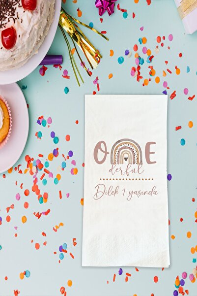 Atölye Mi Boho Gökkuşağı Temalı 1 Yaş Doğum Günü Baskılı Peçete İsimli Doğum ...