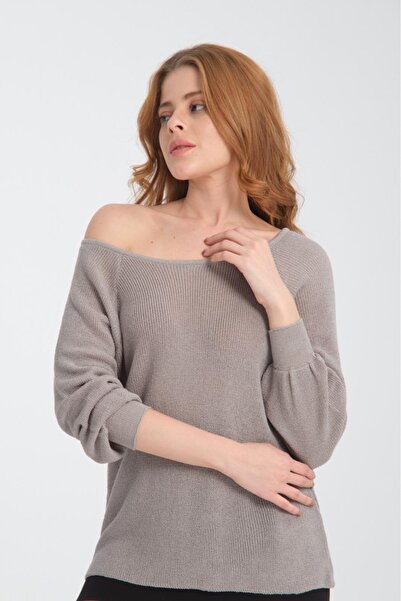 Su Moda Pulover de tricotaj pentru femei cu croială relaxată - Tricoturi tricotate mercerizate cu umăr căzut