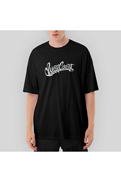 CrowsGate Tricou negru supradimensionat cu text West Coast Customs