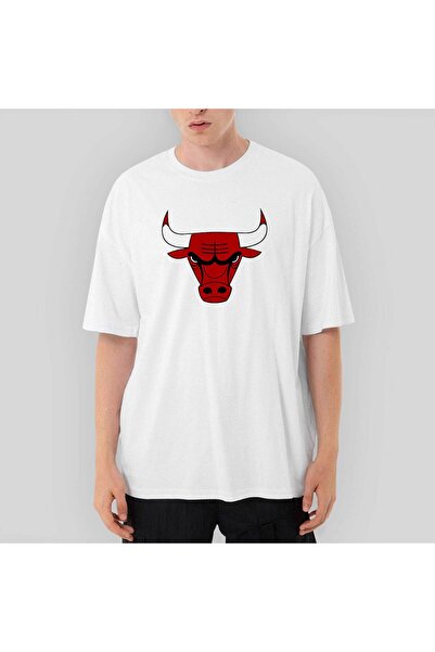 CrowsGate تي شيرت أبيض كبير الحجم بشعار شيكاغو بولز M