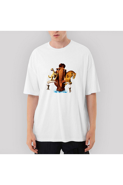 CrowsGate تي شيرت أبيض كبير الحجم من عصر الجليد في نهاية العالم