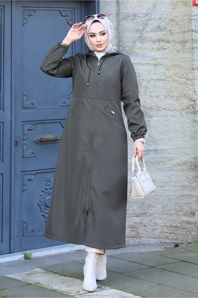 ALNİSS COLLECTİON Λεπτομερής καμπαρντίνα με φερμουάρ Long Top Coat με μπροστινή τσέπη