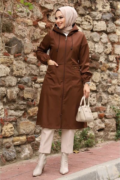 ALNİSS COLLECTİON Καμπαρντίνα με κουκούλα και τσέπες με ρίγες στο εσωτερικό