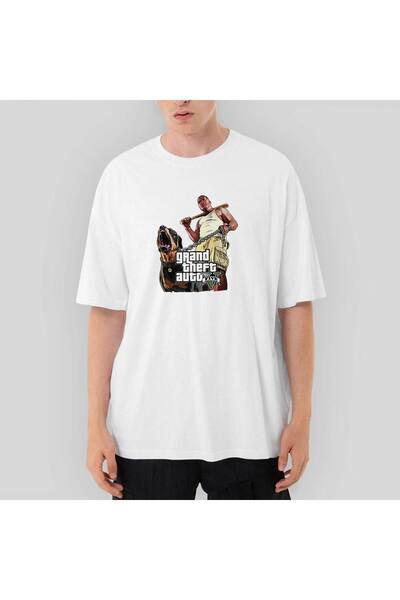 CrowsGate Λευκό μπλουζάκι Grand Theft Auto Five Dog And Man oversized