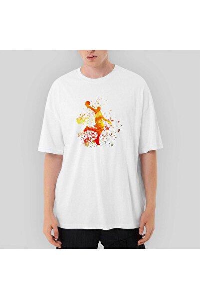 CrowsGate Siluetă de baschet cu efect de foc supradimensionat Tricou alb M