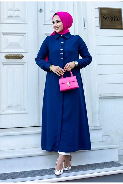 ALNİSS COLLECTİON Long Ferace Tunic with Buckle Detail on the Front and Hidden Buttons