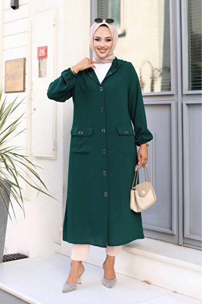 ALNİSS COLLECTİON Hooded Long Hijab Cap Tunic - Pocket Detailed, Square Snap ...