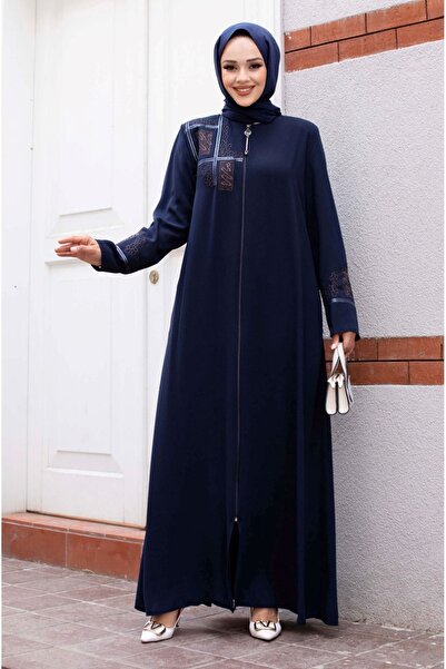 ALNİSS COLLECTİON شبشب حجاب بسحاب مع تفاصيل مطرزة - تصميم أمامي وذراع