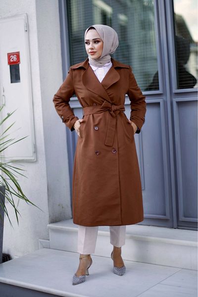 ALNİSS COLLECTİON Belted Umay Trench with Chain Sleeves and Back Detail
