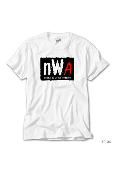 WAKHA تي شيرت أبيض بشعار استنسل NWA Straight Outta Compton