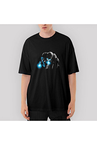 CrowsGate Tricou negru supradimensionat Iron Man Laser