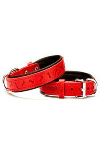 Doggie Comfort Leather Bone Patterned Collar Red 2x35-40cm