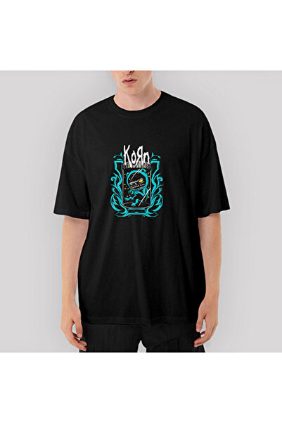 CrowsGate Tricou negru supradimensionat Korn Blue Monster