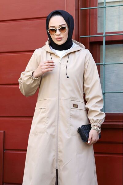 ALNİSS COLLECTİON Kapüşonlu Cepli İçi Çizgi Desenli Trençkot