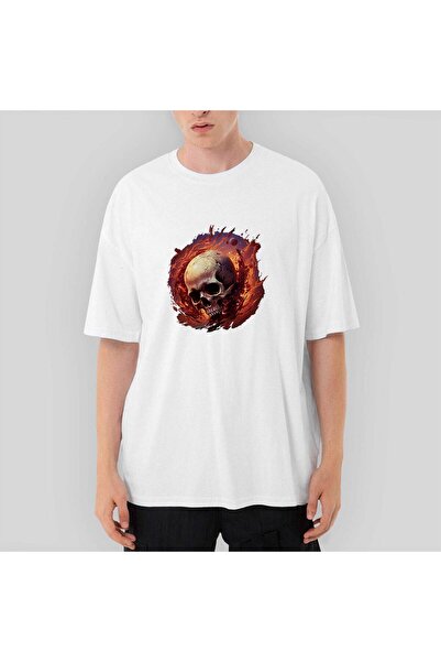 CrowsGate Tricou alb Skull Planet supradimensionat