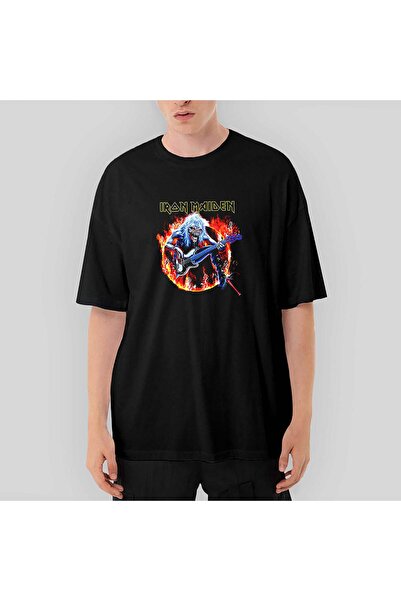 CrowsGate Tricou negru Iron Maiden Fire supradimensionat L