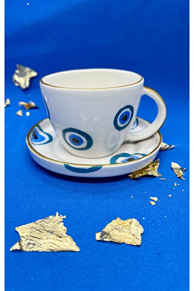 MAMALİZA El yapımı nazar boncuklu nescafe fincan seti. 2li fincan seti.