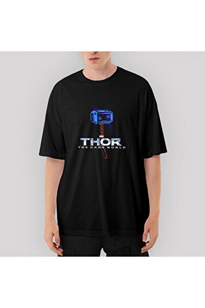 CrowsGate Tricou negru supradimensionat Thor Mjolnir 2