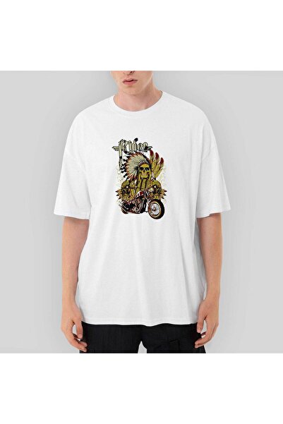 Generic Brand Motorcycle Skull Rider Oversize White T-Shirt XL