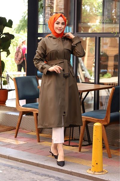 suffemoda Belted Buttoned Bondit Fabric Lined Trench Coat