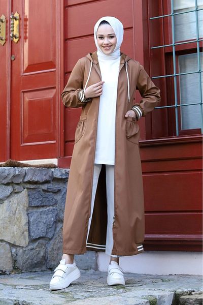 ALNİSS COLLECTİON Αδιάβροχο ολόσωμο μακρύ παλτό με ριμπ λεπτομέρεια με φερμουάρ
