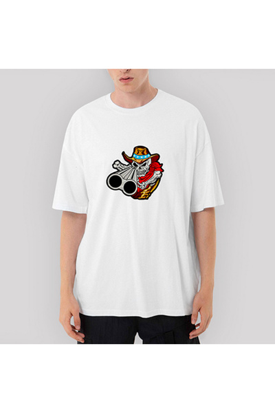 CrowsGate Tricou alb cu schelet și armă O supradimensionat