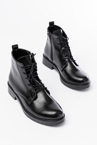 Moda Asmira 165-225 Black Patent Leather Lace up Zippered Daily Women's Boots