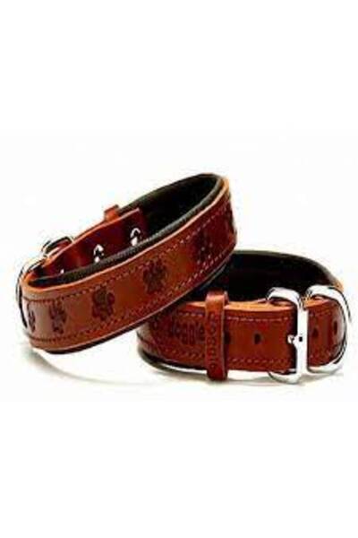 Doggie Comfort Leather Pattered Neck Collar Brown 4X57-65Cm