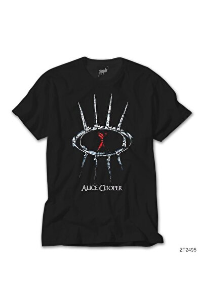 WAKHA Tricou negru pentru femei cu logo-ul ochiului Alice Cooper