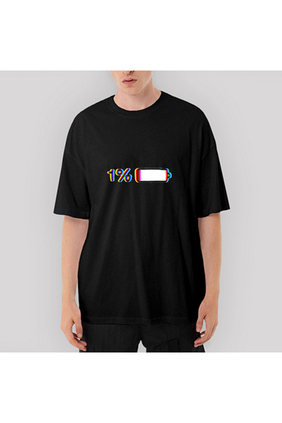 CrowsGate تي شيرت أسود كبير الحجم بطارية منخفضة