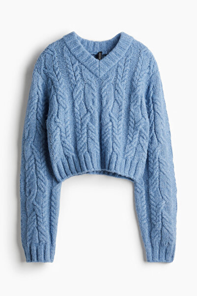 H&M V Yakalı Saç Örgüsü Kazak