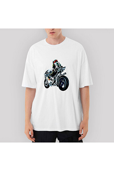 CrowsGate تي شيرت أبيض كبير الحجم لرسم الدراجات النارية