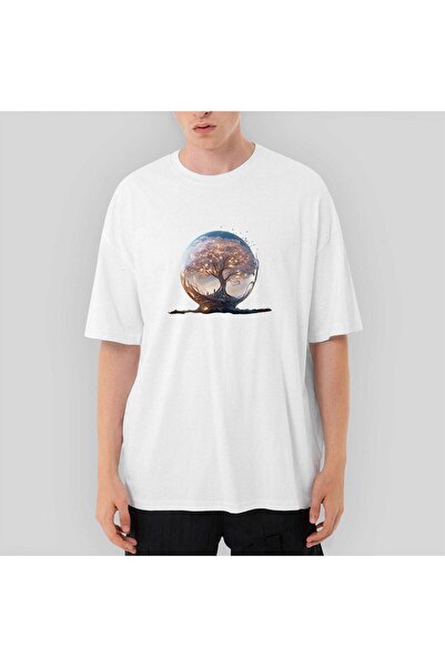 CrowsGate Tree Growing in Snow Gobe Tricou alb supradimensionat