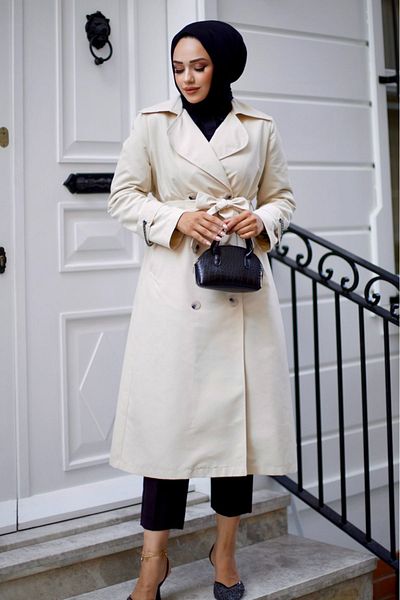 ALNİSS COLLECTİON Belted Umay Trench με μανίκια και αλυσίδα στην πλάτη