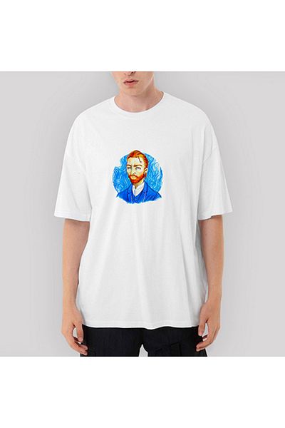 CrowsGate Van Gogh Portrait Headphones Oversize White T-Shirt