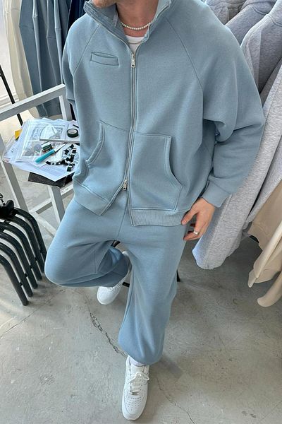 HAFKAGİYİM Baby Blue Cozy Basic Φούτερ με διπλό φερμουάρ Oversize