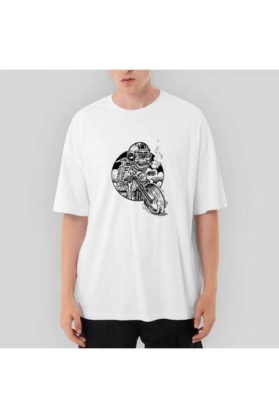 CrowsGate Tricou alb Skull Smoker Rider supradimensionat XL