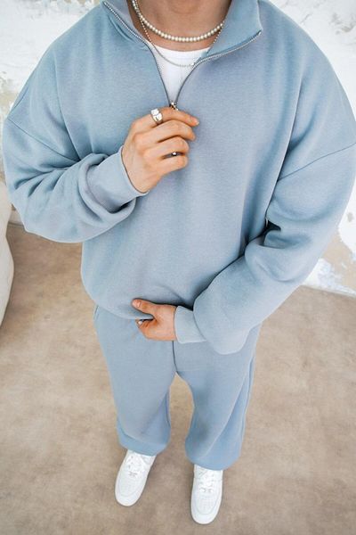 HAFKAGİYİM Hanorac oversize cu jumătate de fermoar, albastru baby