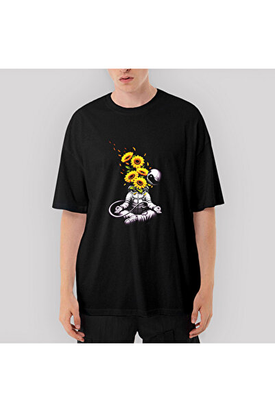 CrowsGate Tricou negru supradimensionat pentru meditație astronaut