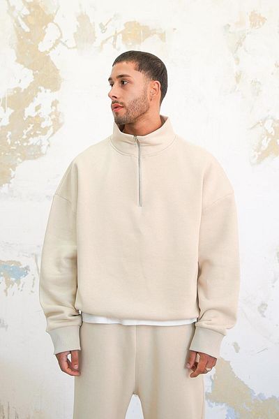 HAFKAGİYİM Κρεμ Cozy Basic Half Zipper Oversize φούτερ