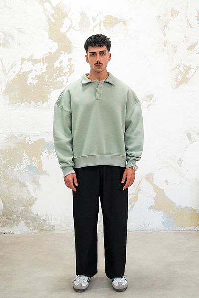 HAFKAGİYİM Φούτερ Ice Green Cozy Basic Oversize Polo γιακά